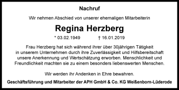 Traueranzeige von Regina Herzberg von Thüringer Allgemeine