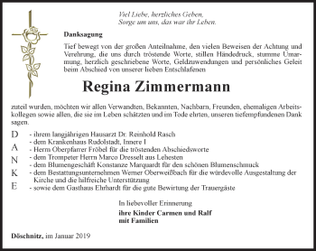 Traueranzeige von Regina Zimmermann von Ostthüringer Zeitung