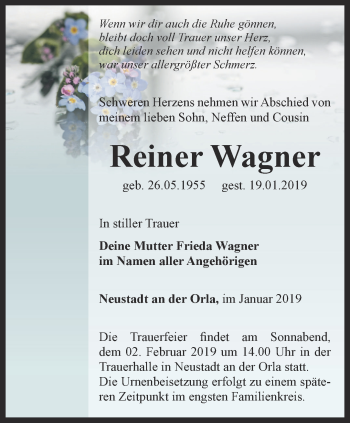 Traueranzeige von Reiner Wagner