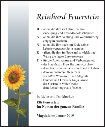 Traueranzeige von Reinhard Feuerstein von Thüringer Allgemeine, Thüringische Landeszeitung