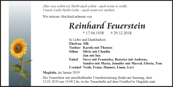 Traueranzeige von Reinhard Feuerstein von Thüringer Allgemeine, Thüringische Landeszeitung
