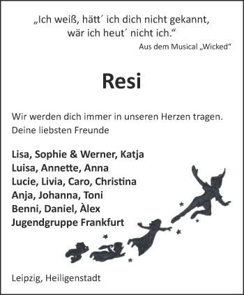 Traueranzeige von Resi  von Thüringer Allgemeine