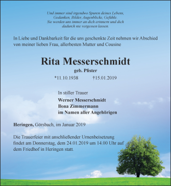 Traueranzeige von Rita Messerschmidt von Thüringer Allgemeine