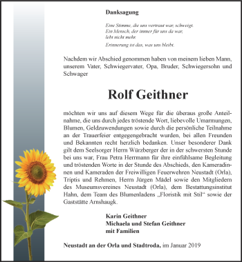 Traueranzeige von Rolf Geithner