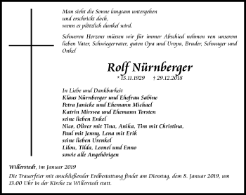 Traueranzeige von Rolf Nürnberger von Zeitungsgruppe Thüringen Trauer