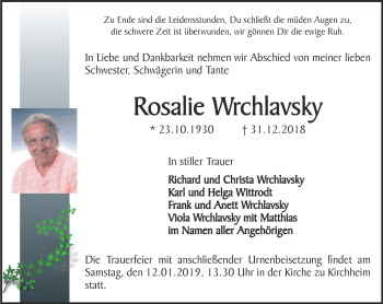 Traueranzeige von Rosalie Wrchlavsky von Thüringer Allgemeine