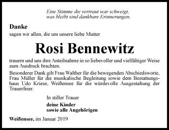 Traueranzeige von Rosi Bennewitz von Thüringer Allgemeine