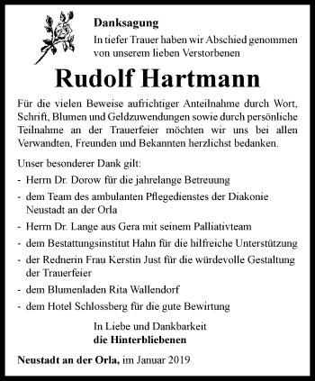 Traueranzeige von Rudolf Hartmann