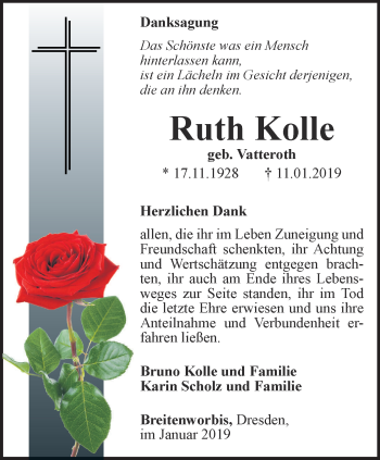 Traueranzeige von Ruth Kolle von Thüringer Allgemeine