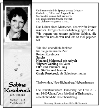 Traueranzeige von Sabine Rosebrock von Thüringer Allgemeine