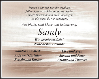 Traueranzeige von Sandy  von Thüringer Allgemeine