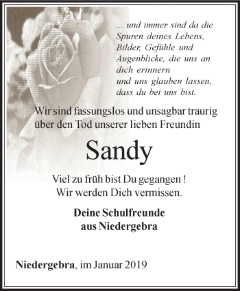 Traueranzeige von Sandy  von Thüringer Allgemeine