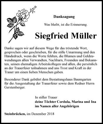 Traueranzeige von Siegfried Müller von Thüringer Allgemeine