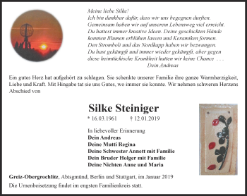 Traueranzeige von Silke Steiniger