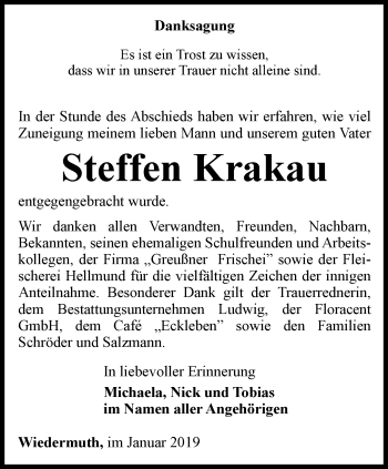 Traueranzeige von Steffen Krakau von Thüringer Allgemeine