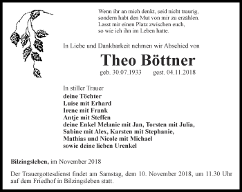Traueranzeige von Theo Böttner von Thüringer Allgemeine