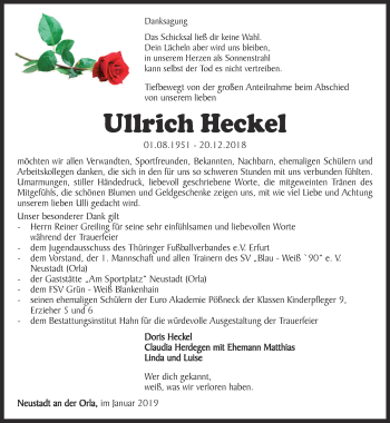 Traueranzeige von Ullrich Heckel von Ostthüringer Zeitung