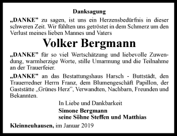 Traueranzeige von Volker Bergmann von Thüringer Allgemeine