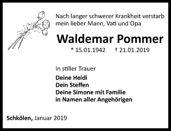 Traueranzeige von Waldemar Pommer von Ostthüringer Zeitung