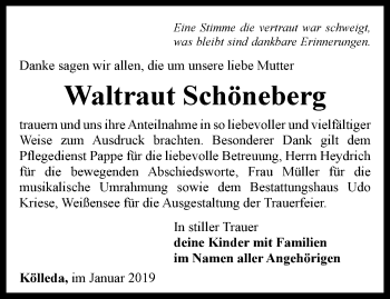 Traueranzeige von Waltraut Schöneberg von Thüringer Allgemeine