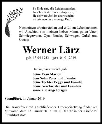 Traueranzeige von Werner Lärz von Thüringer Allgemeine