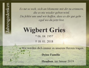 Traueranzeige von Wigbert Gries von Thüringer Allgemeine