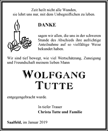 Traueranzeige von Wolfgang Tutte