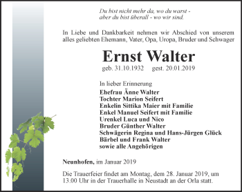 Traueranzeige von Ernst Walter