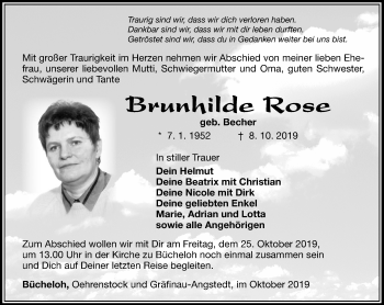 Traueranzeige von Brunhilde Rose von Thüringer Allgemeine