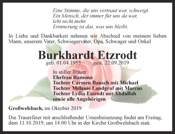 Traueranzeige von Burkhardt Etzrodt von Thüringer Allgemeine, Thüringische Landeszeitung