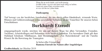 Traueranzeige von Burkhardt Etzrodt von Thüringer Allgemeine, Thüringische Landeszeitung