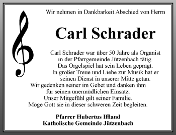 Traueranzeige von Carl Schrader von Thüringer Allgemeine