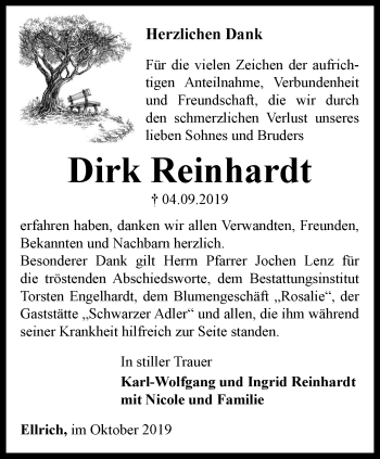 Traueranzeige von Dirk Reinhardt von Thüringer Allgemeine