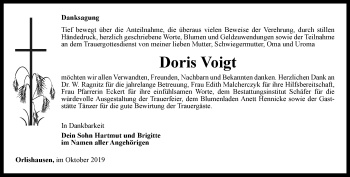 Traueranzeige von Doris Voigt von Thüringer Allgemeine
