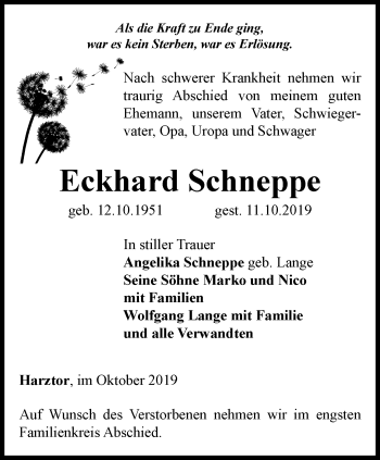 Traueranzeige von Eckhard Schneppe von Thüringer Allgemeine