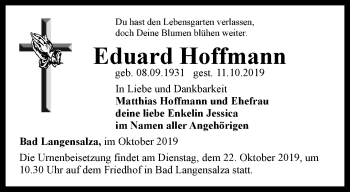 Traueranzeige von Eduard Hoffmann von Thüringer Allgemeine, Thüringische Landeszeitung