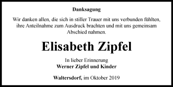 Traueranzeige von Elisabeth Zipfel von Ostthüringer Zeitung