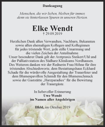 Traueranzeige von Elke Wendt von Thüringer Allgemeine