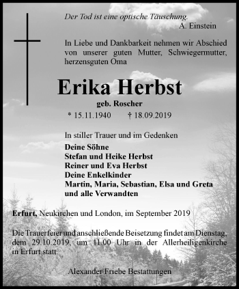 Traueranzeige von Erika Herbst