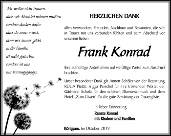 Traueranzeige von Frank Konrad von Ostthüringer Zeitung