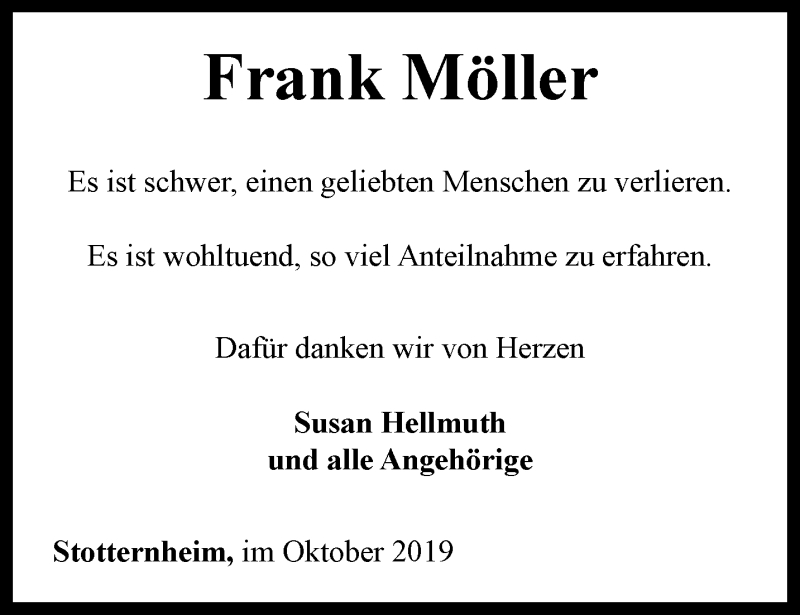  Traueranzeige für Frank Möller vom 19.10.2019 aus Thüringer Allgemeine, Thüringische Landeszeitung