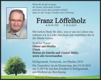 Traueranzeige von Franz Löffelholz von Thüringer Allgemeine