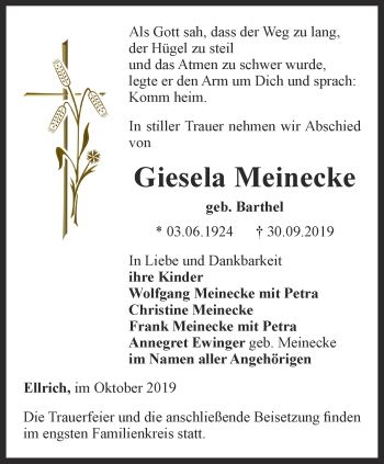 Traueranzeige von Giesela Meinecke von Thüringer Allgemeine