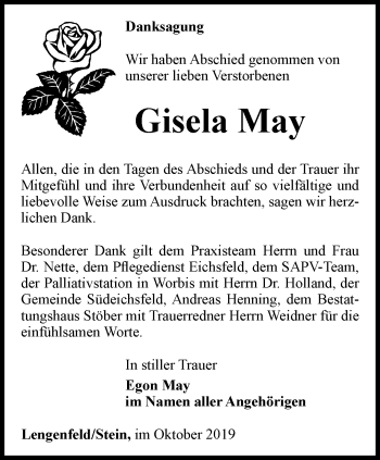 Traueranzeige von Gisela May von Thüringer Allgemeine, Thüringische Landeszeitung