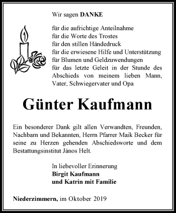 Traueranzeige von Günter Kaufmann von Thüringer Allgemeine, Thüringische Landeszeitung