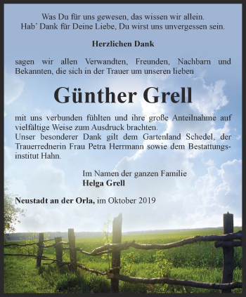 Traueranzeige von Günther Grell