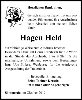 Traueranzeige von Hagen Held von Thüringer Allgemeine