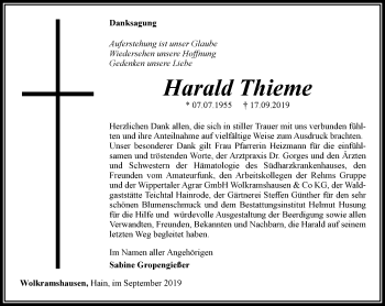 Traueranzeige von Harald Thieme von Thüringer Allgemeine