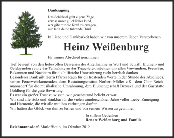 Traueranzeige von Heinz Weißenburg von Ostthüringer Zeitung