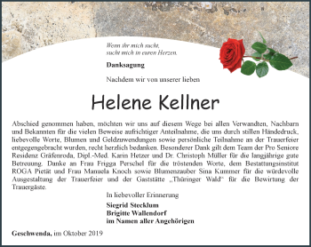 Traueranzeige von Helene Kellner von Thüringer Allgemeine